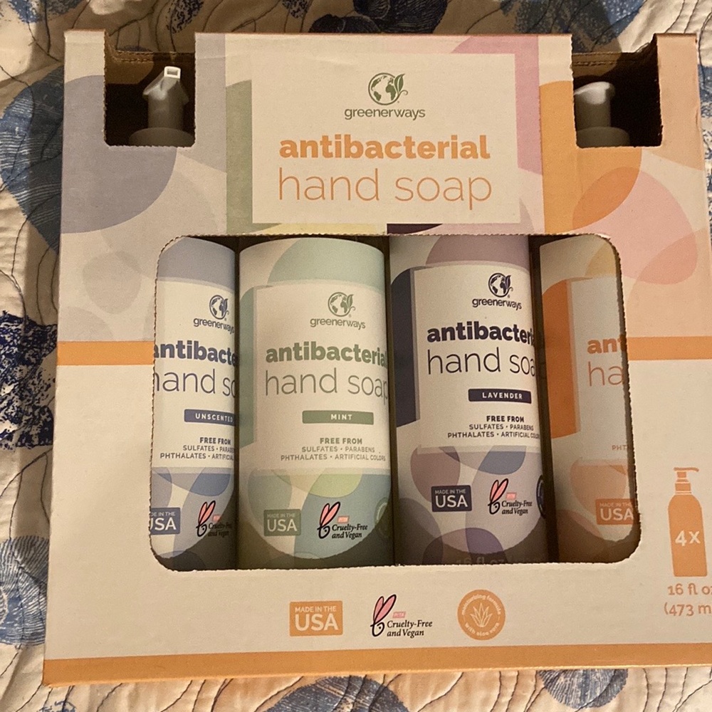 Antibacterial hand soap, Aloe Vera, Vegan, Cruelty-free, Greenerways, 4 bottles.